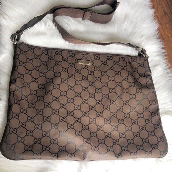 Gucci Handbags - GUCCI  Mocha Brown Monogram Large Messenger Bag
